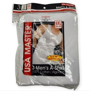 USA Master White 100% Cotton Ribbed A-Shirt Tank Tops Pack of 3 Size 6XL